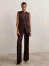 Reiss Chocolate Brown Petite Twill Patch-pocket Flared Trousers In Brown