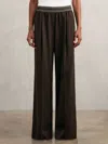Reiss Chocolate Brown Petite Wide-leg Contrast-waistband Trousers