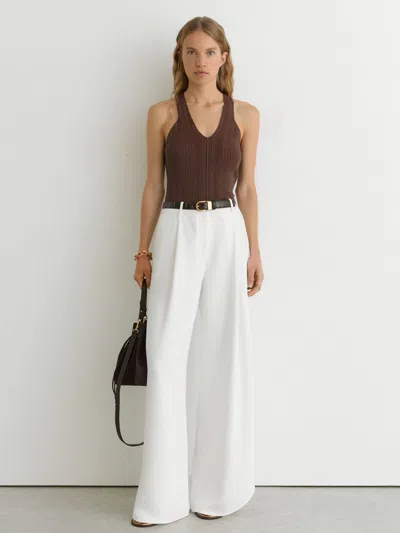 Reiss Chocolate Brown Pleated Knit V-neck Vest