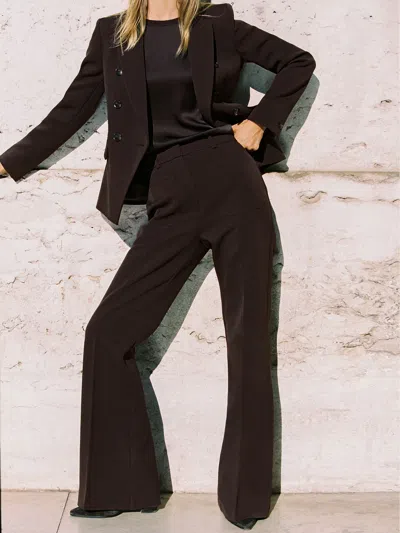 Reiss Chocolate Brown Priya Twill Patch-pocket Flared Trousers
