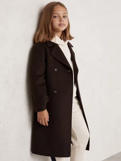 Reiss Kids'  Chocolate Brown Rene 3-9 Yrs Double-breasted Blindseam Wool-blend Coat