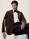 Reiss Chocolate Brown Double-breasted Velvet Blazer Tailored-fit