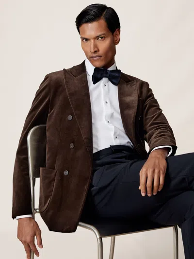 Reiss Chocolate Brown Double-breasted Velvet Blazer Tailored-fit