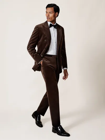 Reiss Chocolate Brown Royale T Velvet Tailored-fit Suit Trousers