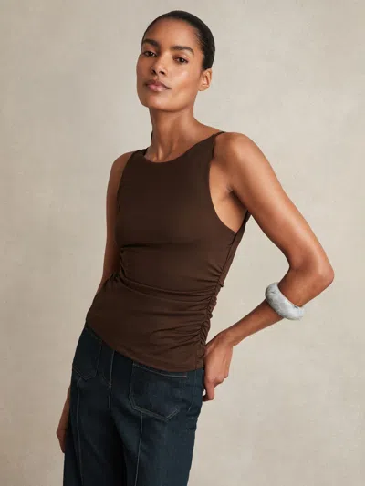 Reiss Chocolate Brown Ruched Jersey Cowl Back Vest