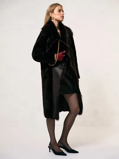 Reiss Chocolate Brown Shearling And Leather Coat
