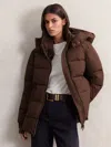 Reiss Chocolate Brown Short Hooded Puffer Coat In Brown