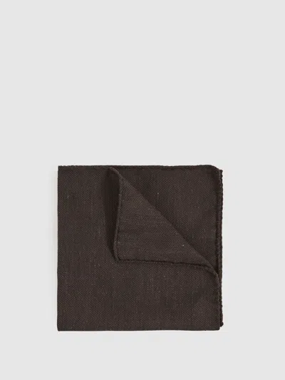 Reiss Chocolate Brown Silk Blend Herringbone Pocket Square