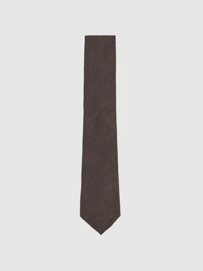 Reiss Chocolate Brown Silk Blend Textured Tie