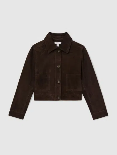 Reiss Chocolate Brown Sonny 3-9 Yrs Suede Twin-pocket Jacket