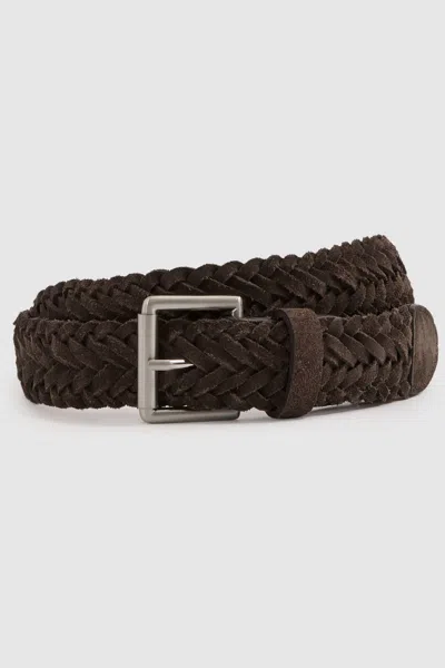 Reiss Chocolate Brown Suede Woven Belt