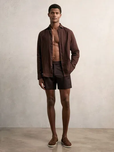 Reiss Chocolate Brown Sun Side-adjuster Swim Shorts In Burgundy