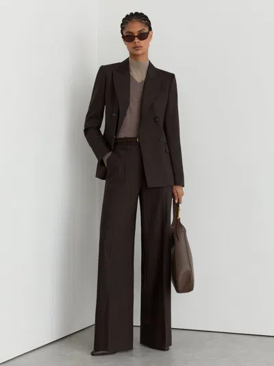 Reiss Chocolate Brown Tall Wool-blend Herringbone Double-breasted Blazer