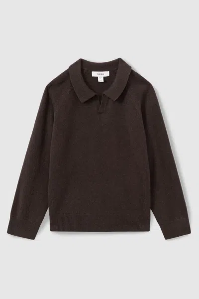 Reiss Chocolate Brown Teen Wool-cashmere Open-collar Jumper In Chocolate Brown