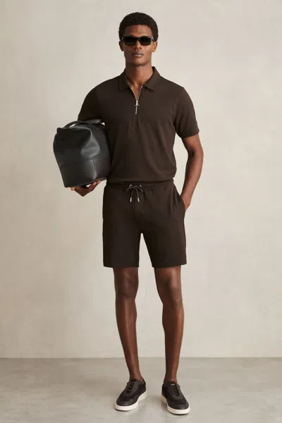 Reiss Chocolate Brown Textured Drawstring Shorts