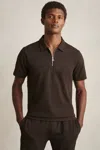 Reiss Chocolate Brown Textured Half-zip Polo Shirt