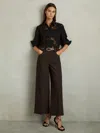 Reiss Chocolate Brown Twill Culotte Trousers