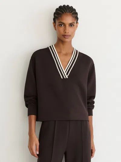 Reiss Chocolate Brown Verity Premium Interlock Tipped Cropped Sweatshirt