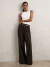 Reiss Chocolate Brown Wide-leg Contrast-waistband Trousers In Brown