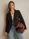 Reiss Chocolate Brown Wool-blend Double-breasted Blazer