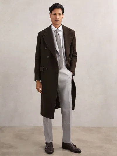 Reiss Chocolate Brown Wool-blend Double-breasted Overcoat In Black