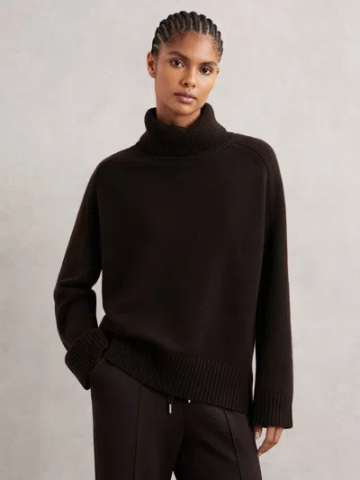 Reiss Chocolate Brown Wool-cashmere Roll-neck Jumper