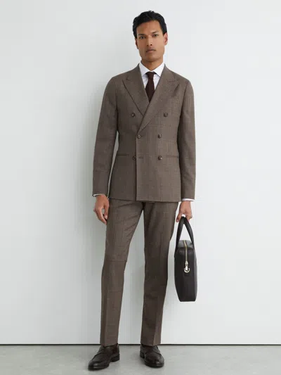 Reiss Chocolate Brown Wool-blend Check Classic-fit Suit Trousers In Gray