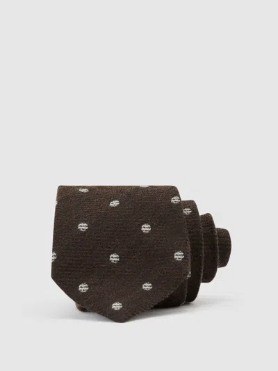 Reiss Chocolate Brown Wool-silk Textured Polka-dot Tie