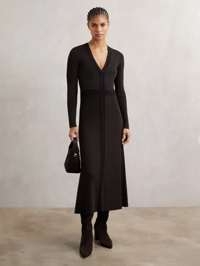 Reiss Chocolate Brown/black Knitted Dress