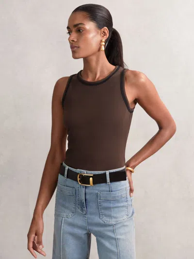 Reiss Chocolate Brown/black Stretch-cotton Jersey Tipped Vest