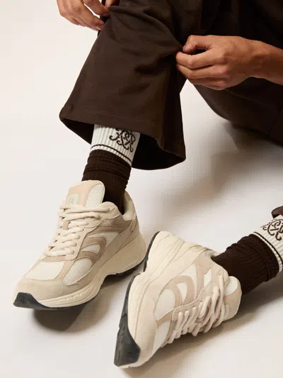 Reiss Chocolate Brown/ecru/navy Monogram Cotton-blend Rib Sport Socks