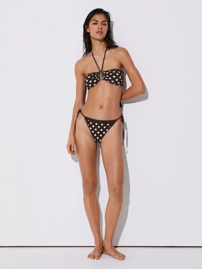 Reiss Chocolate Brown/ivory Polka-dot Side-tie Bikini Bottoms In Black