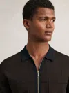 Reiss Chocolate Brown/navy Blue Compact-knit Tipped Zip-through Shirt