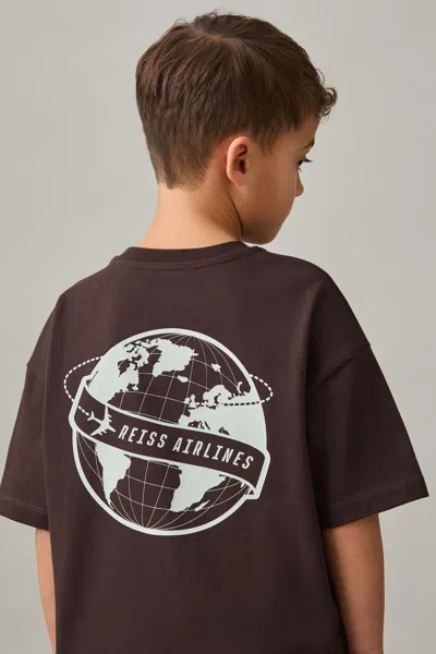 Reiss Chocolate Brown/off White Cotton Airlines-print Oversize T-shirt