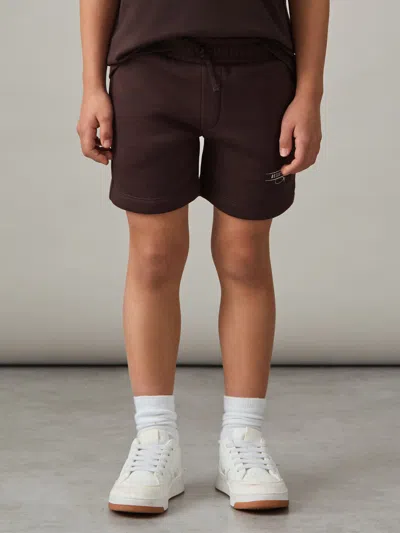 Reiss Chocolate Brown/off White Cotton-blend Airlines-print Shorts