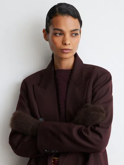 Reiss Chocolate Brushed Cashmere Mittens