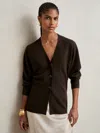Reiss Chocolate Wool-blend Fitted Cardigan With Cashmere In Brown