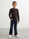 Reiss Chocolate Cotton Ruched Long Sleeve T-shirt With Stretch In Brown