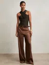 Reiss Chocolate Cross Neck Textured Top In Brown