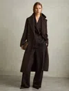 Reiss Chocolate Double-breasted Blindseam Coat Wool-blend In Brown