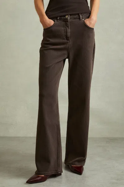 Reiss Chocolate Garment Dyed Wide Leg Jeans