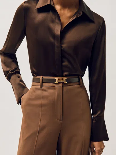 Reiss Chocolate Hayley Leather Square Hinge Belt