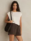 Reiss Chocolate Interlock Drawstring Sweat Shorts In Brown