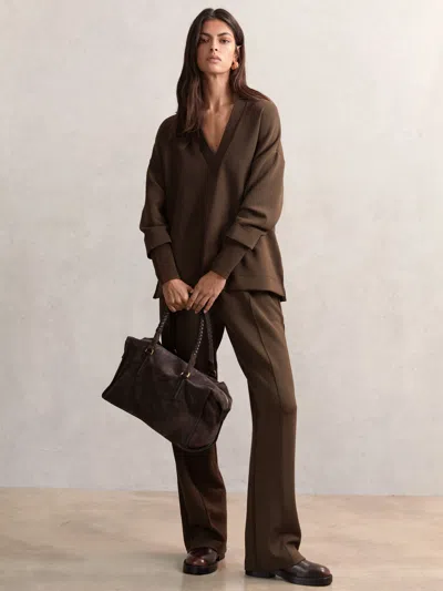 Reiss Chocolate Jemma Modal-blend Interlock Wide-leg Joggers In Brown