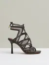 Reiss Chocolate Kimberly Mesh Leather Strappy Heels In Brown