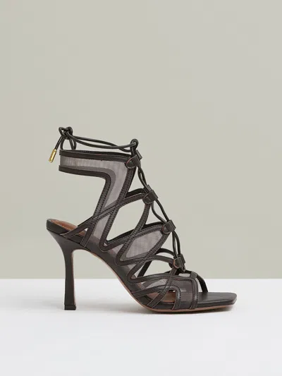 Reiss Chocolate Kimberly Mesh Leather Strappy Heels In Brown