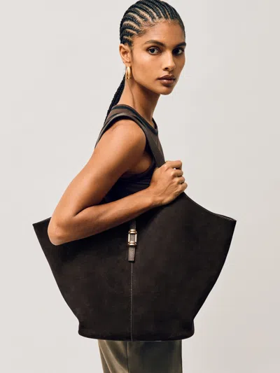 Reiss Chocolate Leather And Suede Tote Bag In Black