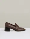 Reiss Chocolate Leather Block-heel Penny Loafers In Brown