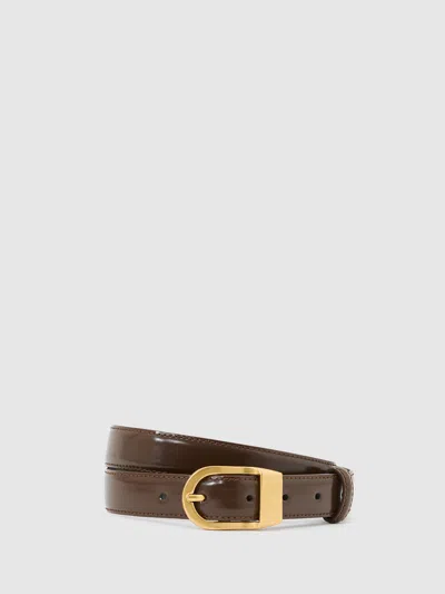 Reiss Chocolate Leather Curved-buckle Belt