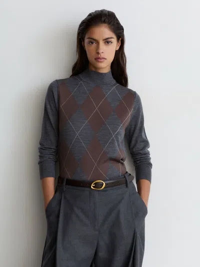 Reiss Chocolate Leather Lizard-effect Sculpted-buckle Belt